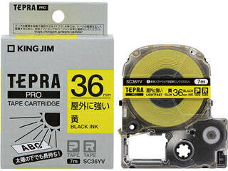 KINGJIM/キングジム PROテープカートリッジ 屋外に強いラベル 黄 36mm幅 長さ7m 黒文字 SC36YV