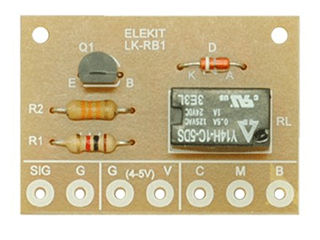 【外部機器制御に便利な小型リレー】 小型のリレーと駆動回路がセットになったキットです。 マイコンのポートなどで直接駆動できない消費電流の大きな機器を制御するときに便利です。LK-CBシリーズに接続でき、いろいろな状況でのリレー制御に便利です。※フルカラーLED点灯・点滅キット[LK-CB3]には使用できません。 商品情報 工作時間1時間以内はんだ付けあり部品点数5点電源電圧DC4-5V消費電流約35mAリレー容量0.5A-125VAC、1A-24VDC入力感度約2V（min)基板サイズ25×35mm LKRB1　