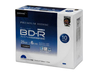■規格：BD-R 一回録画用 ■容量：25GB ■記録時間：地上デジタル180分/BSデジタル130分 ■対応速度：1〜6倍速対応 ■レーベル：インクジェットプリンタ対応 ■印刷範囲：ワイドエリア(23mm-117mm) ■枚数：10枚 ■ケース：5mmケースHDVBR25RP10SC　