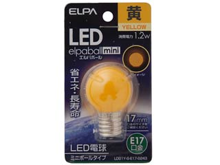 朝日電器 ELPA LDG1Y-G-E17-G243 LED装飾電球シリーズ(ミニボールG30形タイプ)口金E17・黄色