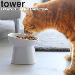 yamazaki tower YAMAZAKI 山崎実業 食べやすい高さ陶器ペットフードボウル タワー 斜めトール ホワイト tower-l 【山崎実業ペットアイテム】