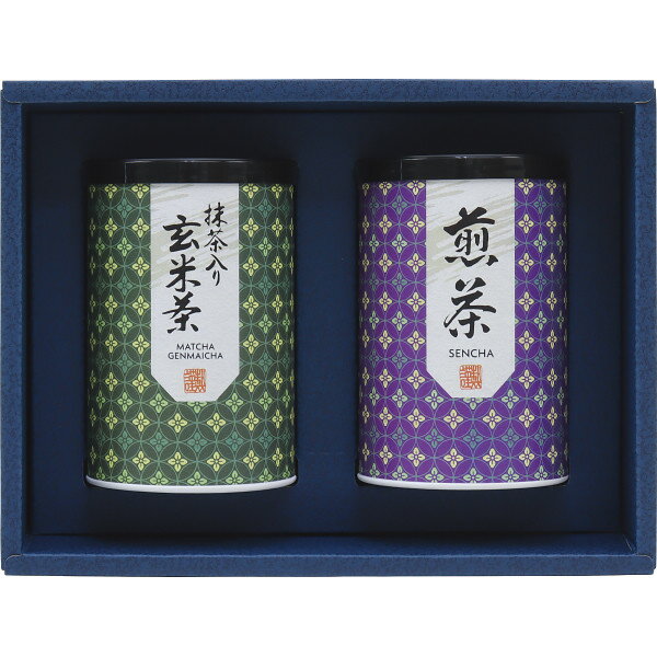 ●抹茶入玄米茶・煎茶各60g×各1(紙筒入)親しみ深い日本茶詰合せ。幅広い贈り物に最適です。喉越し良いお煎茶と香ばしい香りの抹茶入り玄米茶を紙缶に詰合せました。242899014　