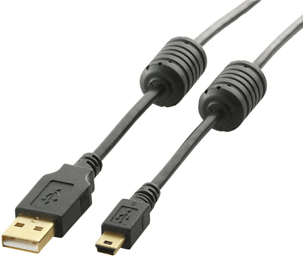 ELECOM エレコム USB2.0ケーブル/フェライトコア付 A-miniBタイプ/1.0m(ブラック) U2C-MF10BK