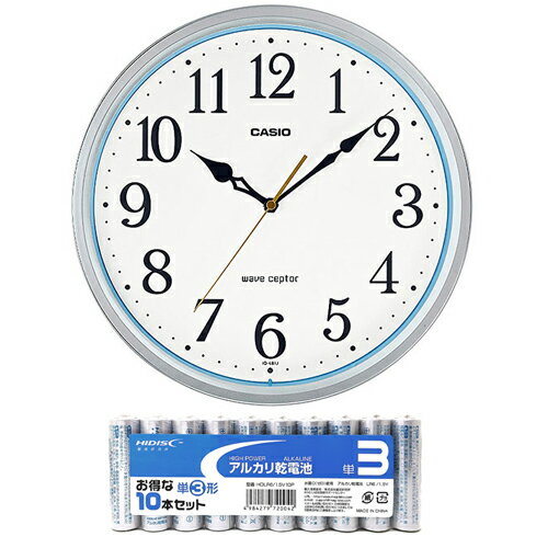 CASIO カシオ+HIDISC/ハイディスク 電波掛時計 シルバー/ブルー + アルカリ乾電池 単3形10本パックセット IQ-481J-8JF+HDLR6/1.5V10P CASIO カシオ+HIDISC/ハイディスク 電波掛時計 シルバー/ブルー + アルカリ乾電池 単3形10本パックセット IQ-481J-8JF+HDLR6/1.5V10P
