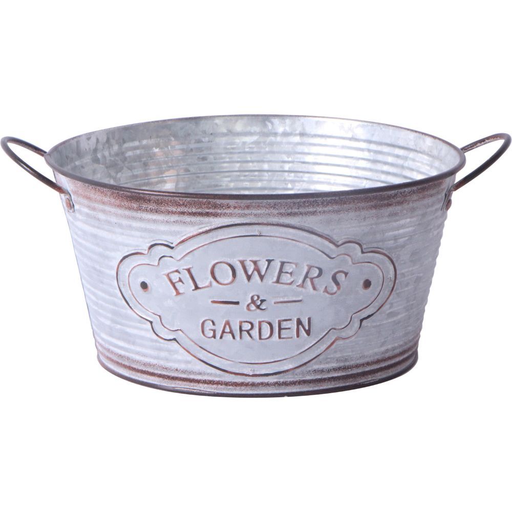Bestco ベストコ 鉢 バスケット ラウンド S 浅型 小物入れ プラカップ付 水抜き穴 ブリキ NE-735 フラワーズガーデン