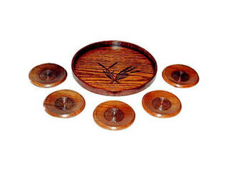 ノーブランド 木製 蘭彫丸盆・茶托揃 B6142594