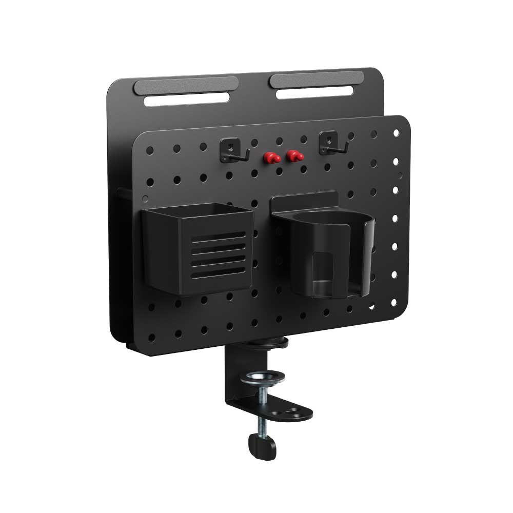 ■タブレットや雑誌などを立てて収納できる、スチール製のクランプ式有孔ボードデスクに取り付けると収納力アップ！後付けパーツをお好みで配置し、雑誌やタブレットなど広くスペースをとるものは立てて収納できます。今お持ちのデスクにクランプで後付けする...