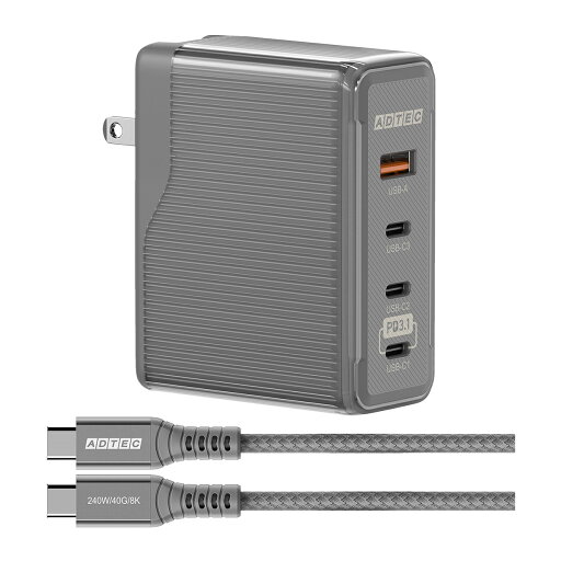 ADTEC アドテック Type-Cケーブル(1m)セット 合計150W PD3.1 単独140W PD充電器 APD-V150AC3-BK-CU4G3 ブラック ADTEC アドテック Type-Cケーブル(1m)セット 合計150W PD3.1 単独140W PD充電器 APD-V150AC3-BK-CU4G3 ブラック