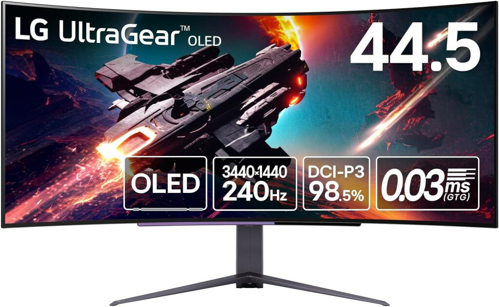 LG Electronics Japan 44.5インチ有機ELゲーミングモニター 曲面 (3440x1440/OLED/PD65W/チルト/スイベル/高さ調整) 45GS96QB-B 納期2〜3週間