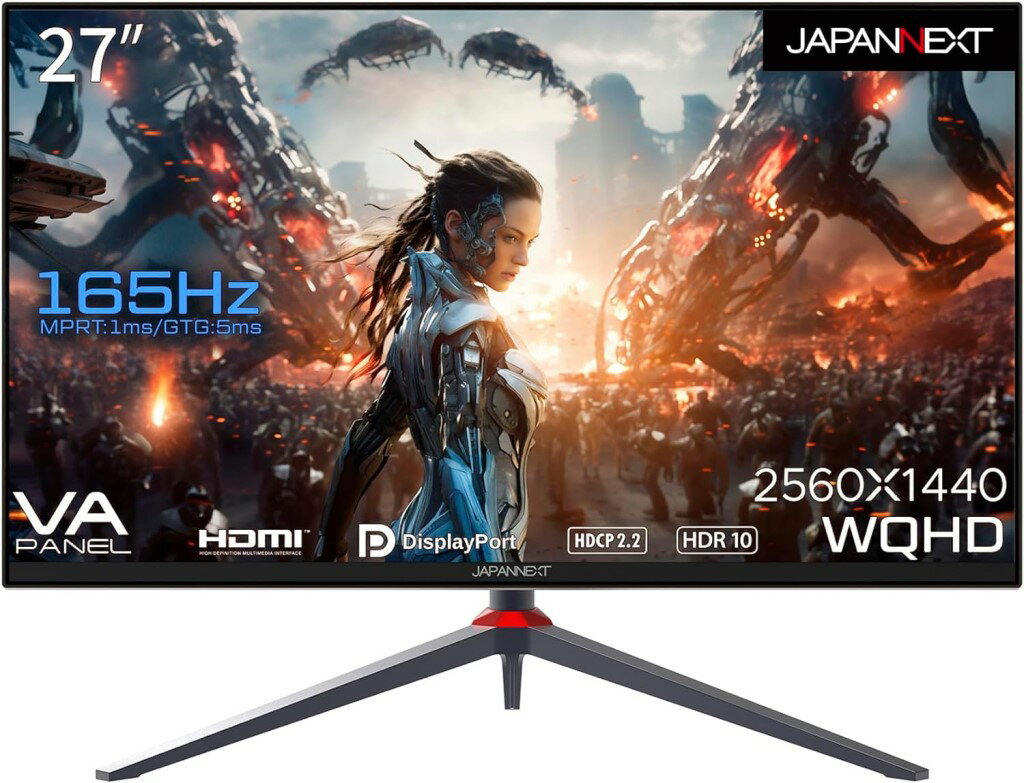JAPANNEXT ジャパンネクスト WQHD対応27型ゲーミングモニター(VA/165Hz/DPx1/HDMIx2) JN-27V165WQHDR-HSP 単品購入のみ可(同一商品であれば複数購入可) クレジットカード決済 代金引換決済のみ