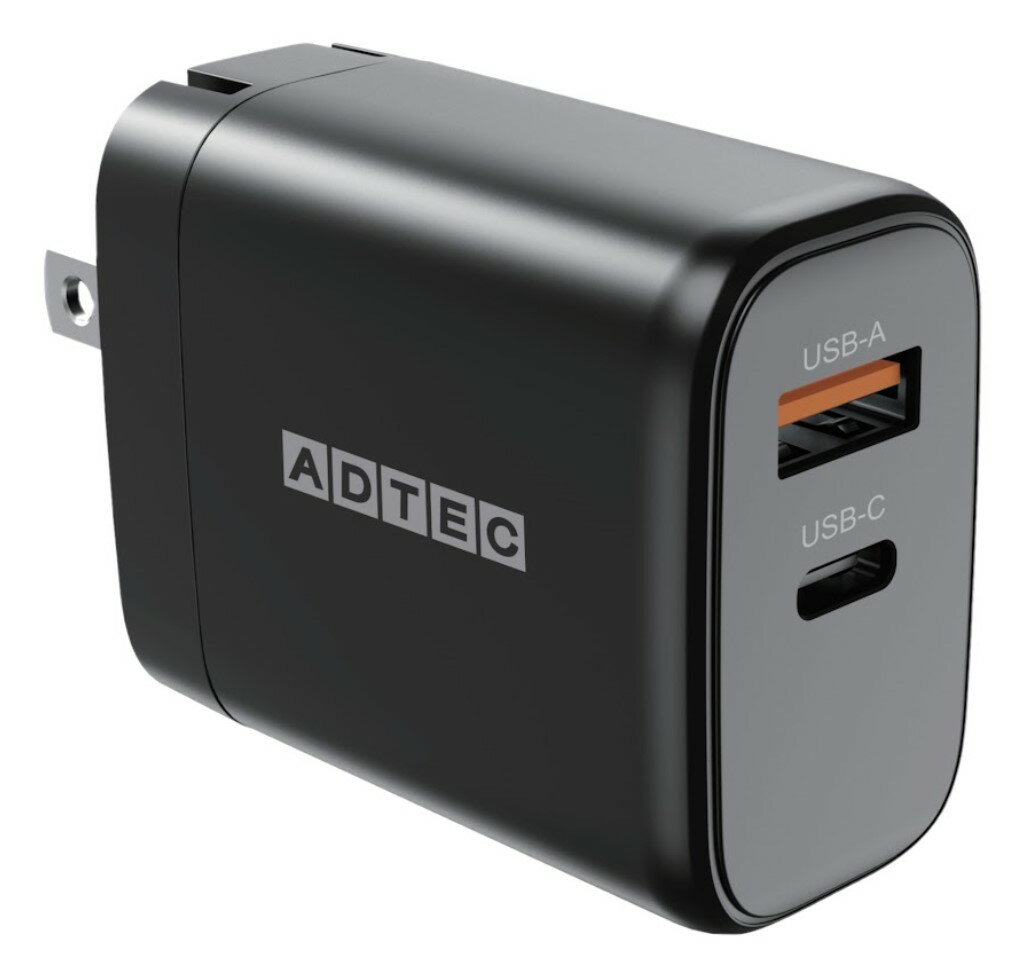 アドテック PD充電器 最大65W(USB Type-C x1、Type-A x1)(PSE対応/Power Delivery対応/GaN対応)ブラッ