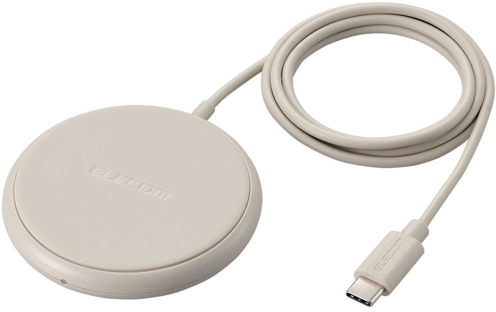 ELECOM エレコム ケーブル一体型 Qi規格対応ワイヤレス充電器(5W・卓上・1m) ベージュ W-QA25BE