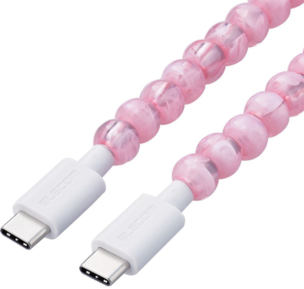ELECOM エレコム USB Type-C to USB Type-Cケーブル/USB PD対応/コードジュエリー/1.0m/&me/ピンクマーブル MPA-CJCC10PN