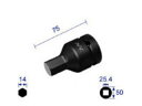 NAGAHORI 長堀工業 NAC/ナック ヘキサゴンレンチソケット 差込角25.4x対辺14mm 814C(4)