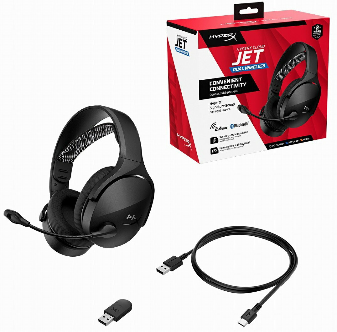 HyperX ハイパーエックス HyperX Cloud Jet デュアルワイヤレス ゲーミングヘッドセット 2.4GHz Bluetooth　ブラック AJ0T1AA
