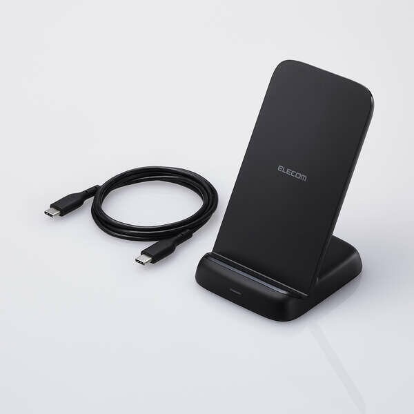 ELECOM エレコム W-QS11BK Qi規格対応ワイヤレス充電器/最大出力12W/スタンドタイプ/EPP規格対応/3枚コイル/ブラック