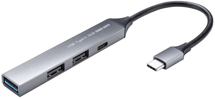 サンワサプライ USB-Cハブ USB A(5Gbps)x1/USB-C(USB2.0)x1/USB A(USB2.0)x2 コンパクト ケーブル一体型 USB-5TC27GM