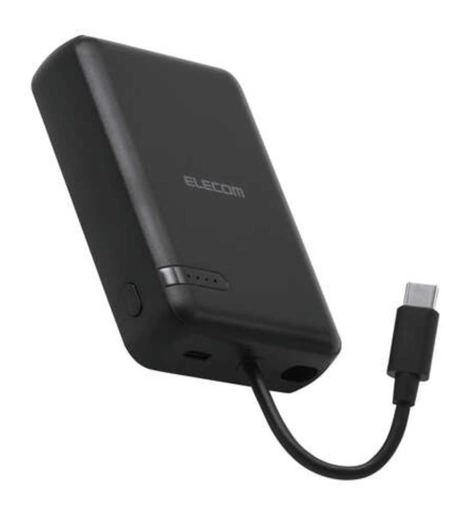 ELECOM エレコム DE-C63-10000BK モバイルバッテリー/リチウムイオン電池/10000mAh/USB PD/20W/USB-C/USB-Cケーブル一体/ブ