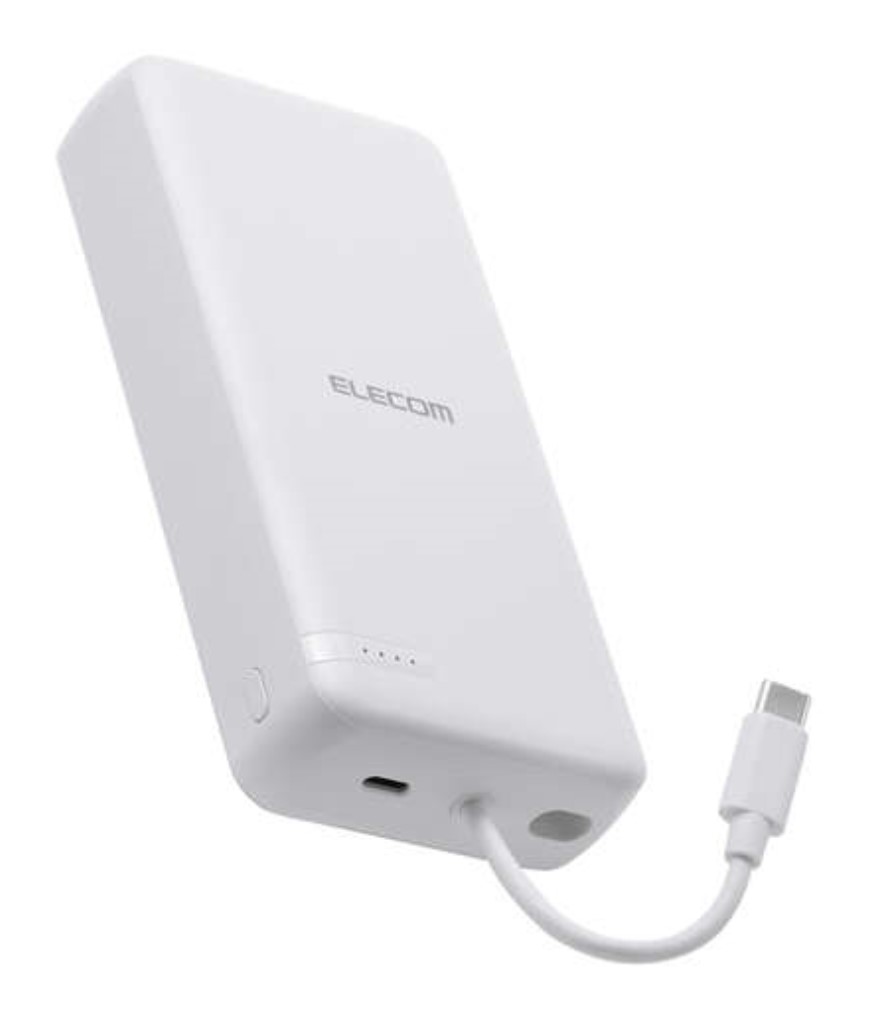 ELECOM エレコム DE-C64-20000WH モバイルバッテリー/リチウムイオン電池/20000mAh/USB PD/20W/USB-C/USB-Cケーブル一体/ホ