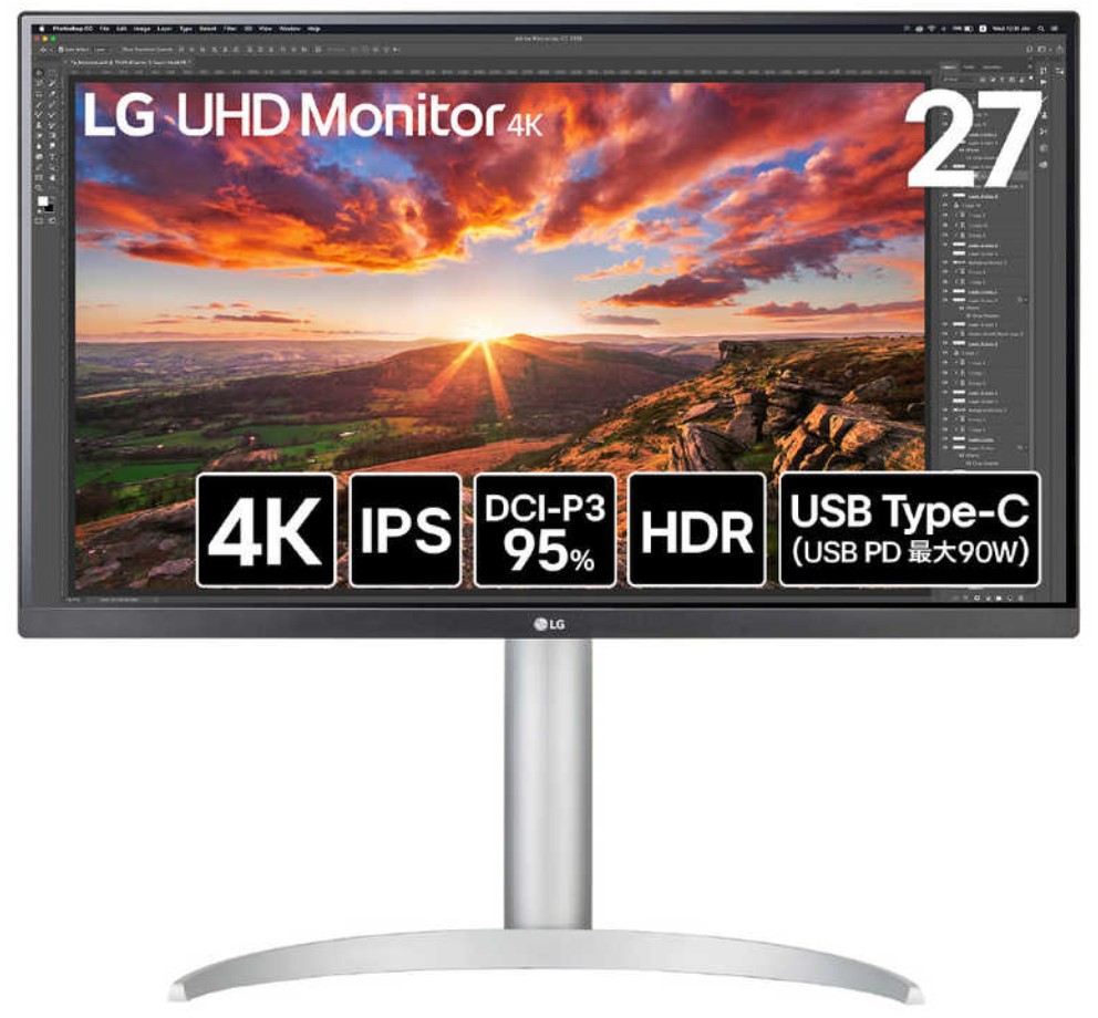 LG Electronics Japan 4K対応 27型ワイド液晶ディスプレイ(IPS/アンチグレア/DP/TypeC(PD90W)/スピーカー/3年保証) 27UP850K-W