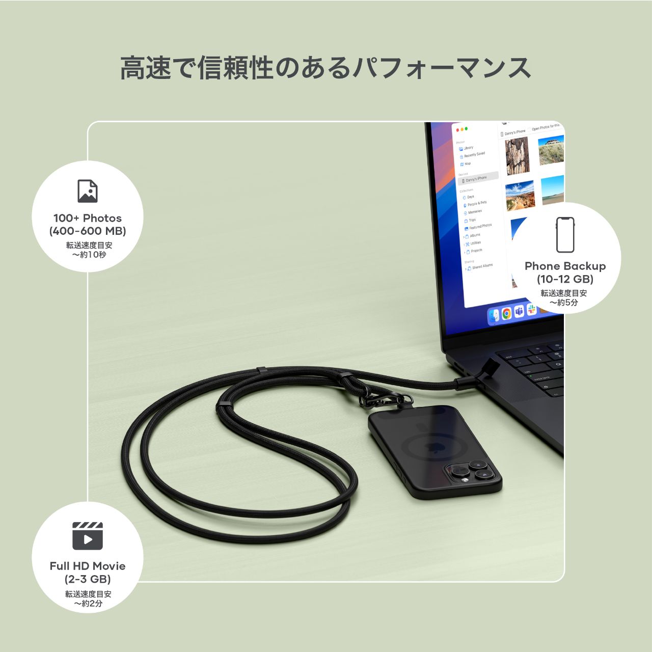 エムスタのSatechi サテチ OntheGo クロスボディランヤードケーブル type-Cケーブル 急速充電 データ転送 サンド PST-LOTGLW｜アングル2