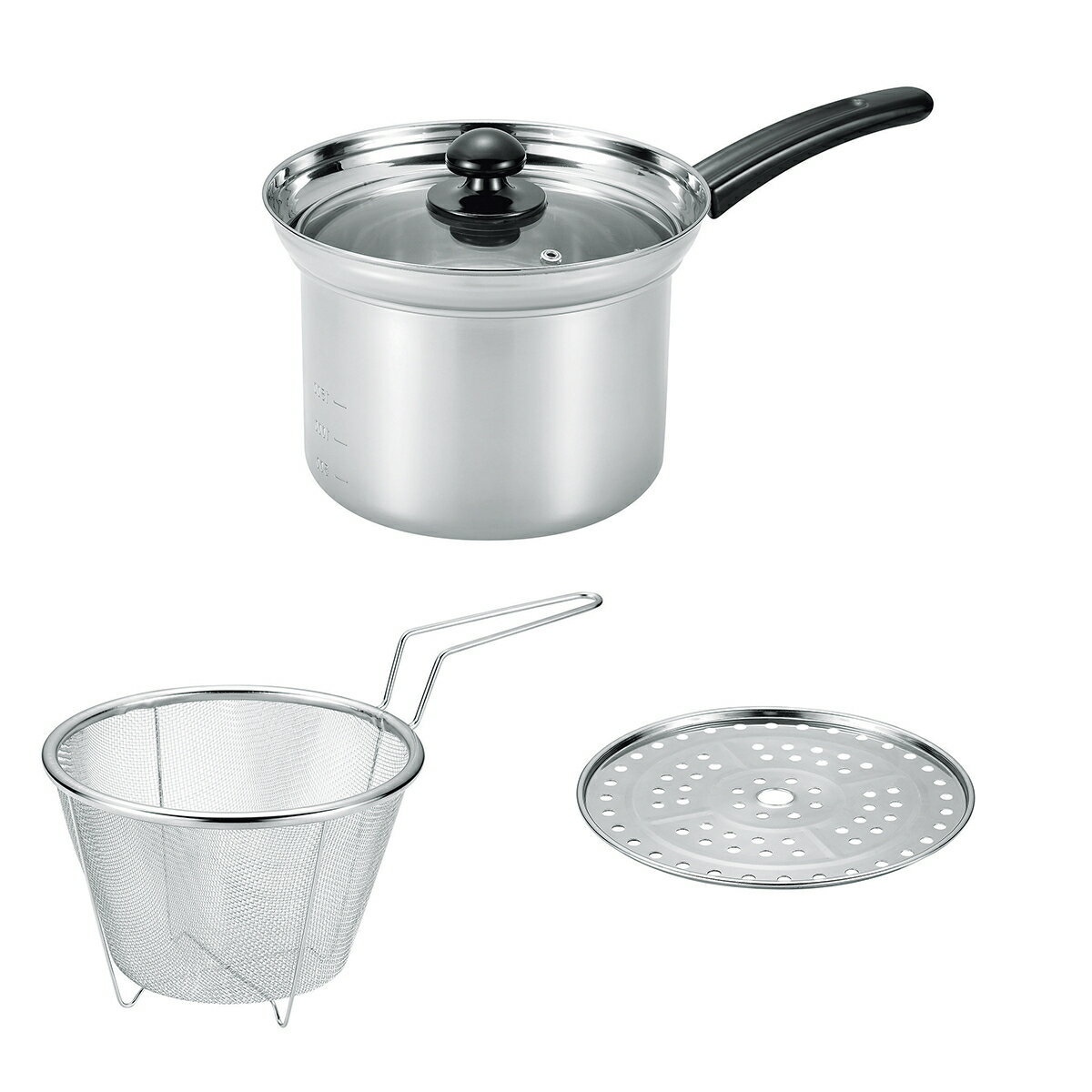 HIROSHO ヒロショウ まいにち使いの多用途お鍋 深型片手鍋 18cm(ザル・目皿付) FPZ-18MS