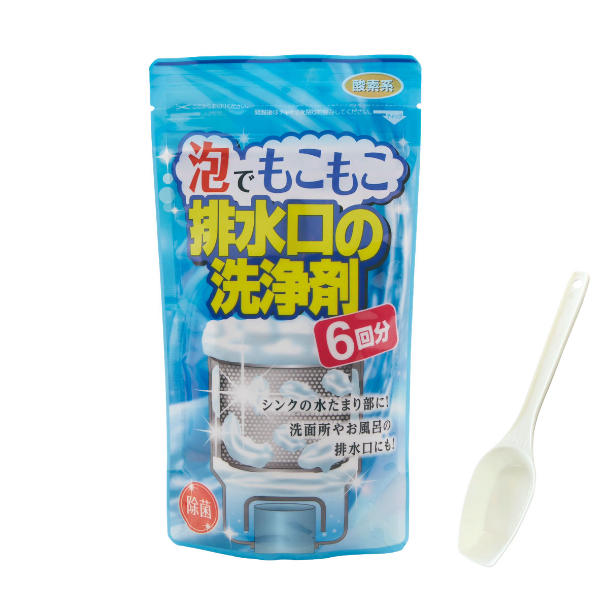 酸素系のもこもこ泡が排水口内に広がります。泡が汚れを包み込み、手軽に洗浄できます。排水口に投入して使用する簡単タイプです。見えにくい排水口のお手入れにおすすめです。定期的なメンテナンスに便利です。 商品情報 商品サイズ重量：約 195g生産国日本製セット内容正味量：約 180g　30g×6回分 552051　