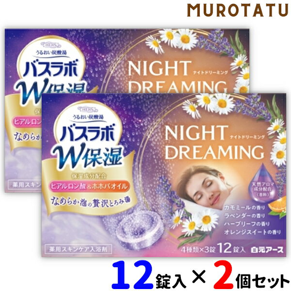 HERSバスラボ W保湿 NIGHT DREAMING 12錠入【2個セット】 ナイトドリーミング 入浴剤 うるおい炭酸湯 ヒアルロン酸 ホホバオイル リラックスタイム 白元アース