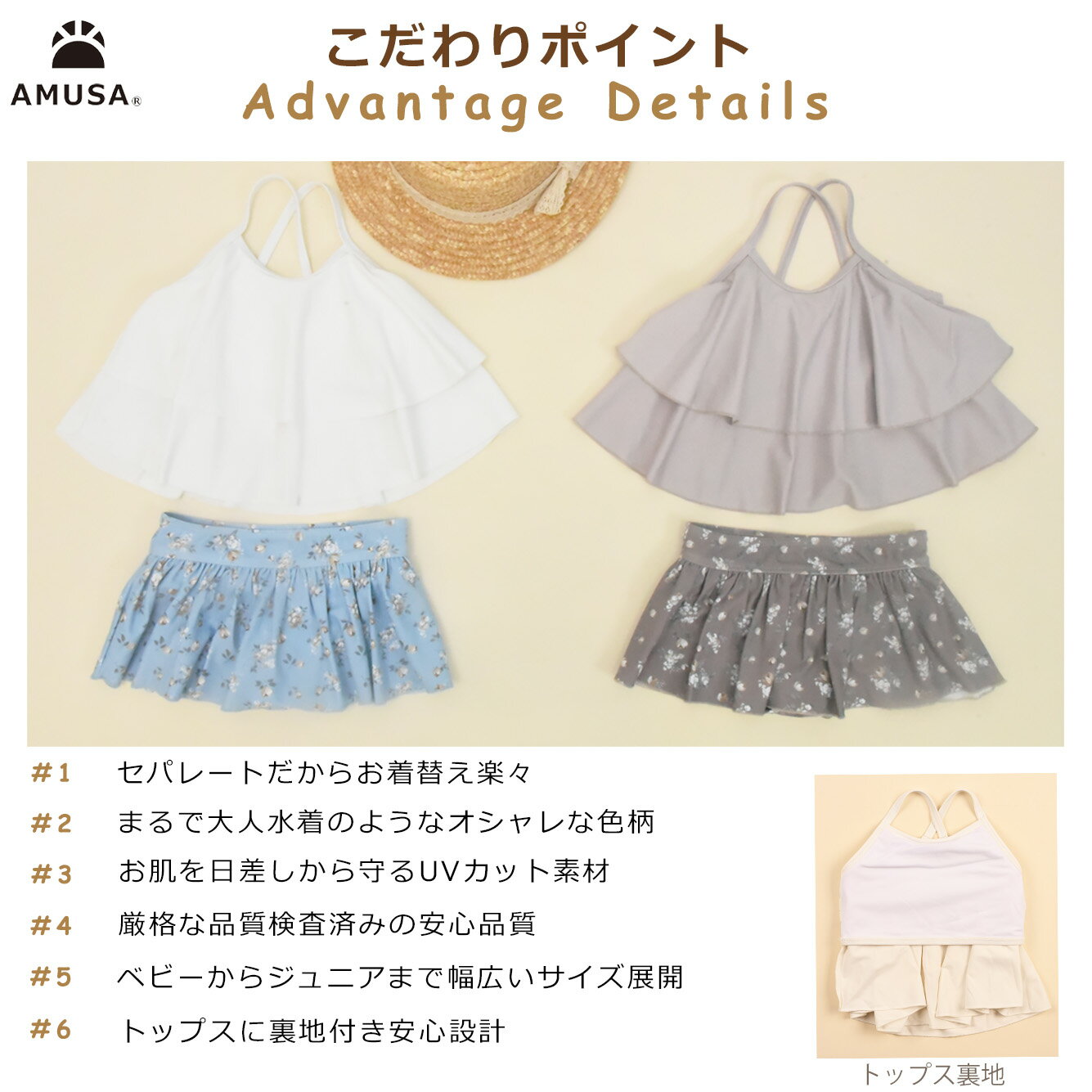 【送料無料】ビンテージフラワー柄2段フリルセパレート水着セパレートキッズベビー2点セットベビー赤ちゃん子供ジュニア女の子90cm100cm110cm120cm130cm140cm150cm小学校幼稚園保育園UVカットスクール水着キッズ水着かわいいオシャレ