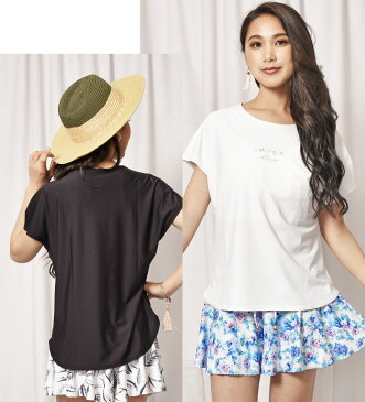 【サマーセールP10倍】【送料無料】ヨガ ラッシュガード Tシャツ ティシャツ ロゴ レディース 水着 水陸両用 大人 可愛い かわいい30代 40代 体型カバー UVカット SLM SRT ブラック ホワイト 露出少なめ 華奢見え MSW/LRG