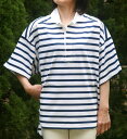 （アメリカーナ）ボーダーラガー（ホワイトxネイビー）送料無料レディースポロ　ラガーシャツ　ボーダー　ノーマル丈半袖　フリーサイズ