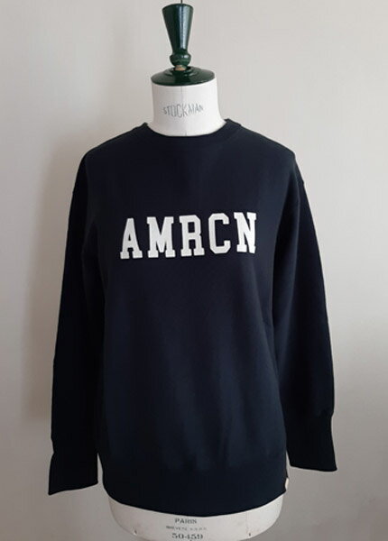 （アメリカーナ）AMRCNクルー（ブラック）送料無料レディースクルー　スウェット　裏パイルノーマル丈　長袖　ロゴプリント