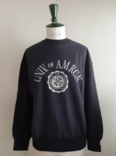 （アメリカーナ）AMRCNクルー（ブラック）送料無料レディースクルー　スウェット　裏パイルノーマル丈　長袖　ロゴプリントのサムネイル