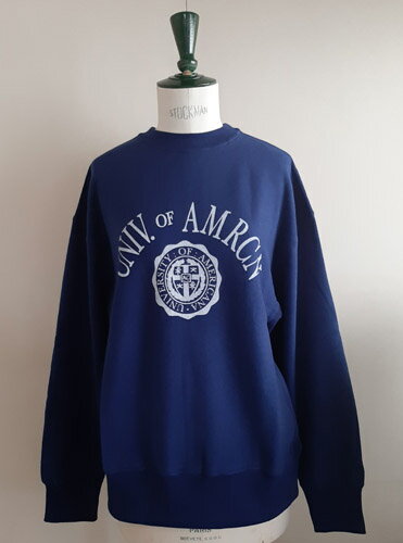 （アメリカーナ）AMRCNクルー（ネイビー）送料無料レディースクルー　スウェット　裏パイルノーマル丈　長袖　ロゴプリントのサムネイル