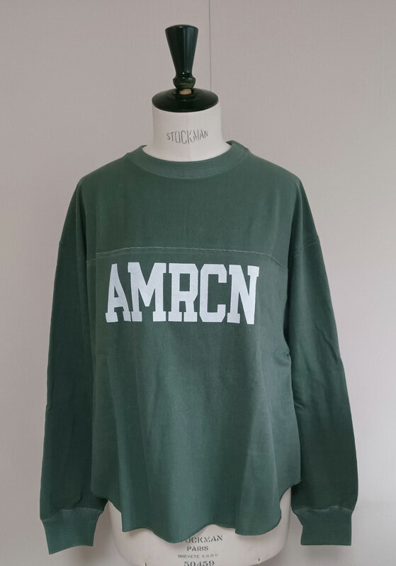 Rakuten - （アメリカーナ）AMRCNクルー（グリーン）送料無料レディース　ノーマル丈　フリーサイズ　裏パイル　ダメージ加工プリント