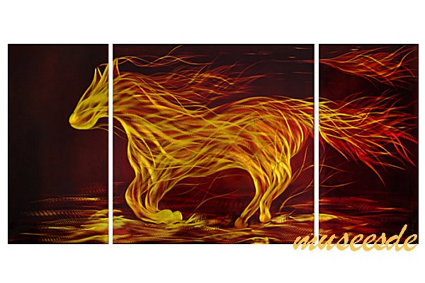 近代芸術 インテリア 壁掛けアートメタルアート アイアンアート モダン 抽象 彫刻 3D 絵画 金運 風水 グラデーション モノトーン アートパネル3パネルSET 黄金の馬 うま ウマ ゴールド MP3H019