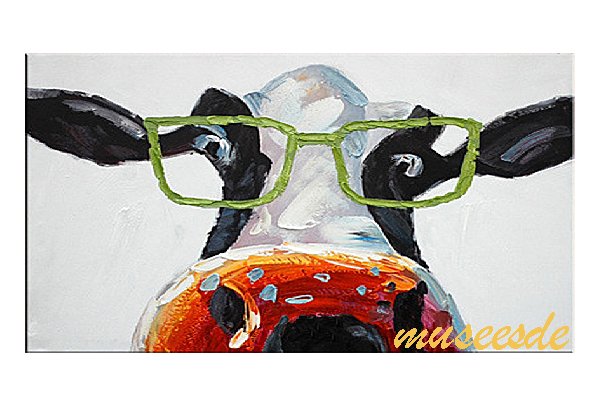 ミュゼ・デユ オイルペイントモダン ファブリック パネルアート ペット 絵画 動物 油彩絵 壁掛け 手書き アートパネル 犬 猫 鳥 魚 鹿 猿 熊 蛙 虫 馬 象 牛とメガネ フレームなし ADD092