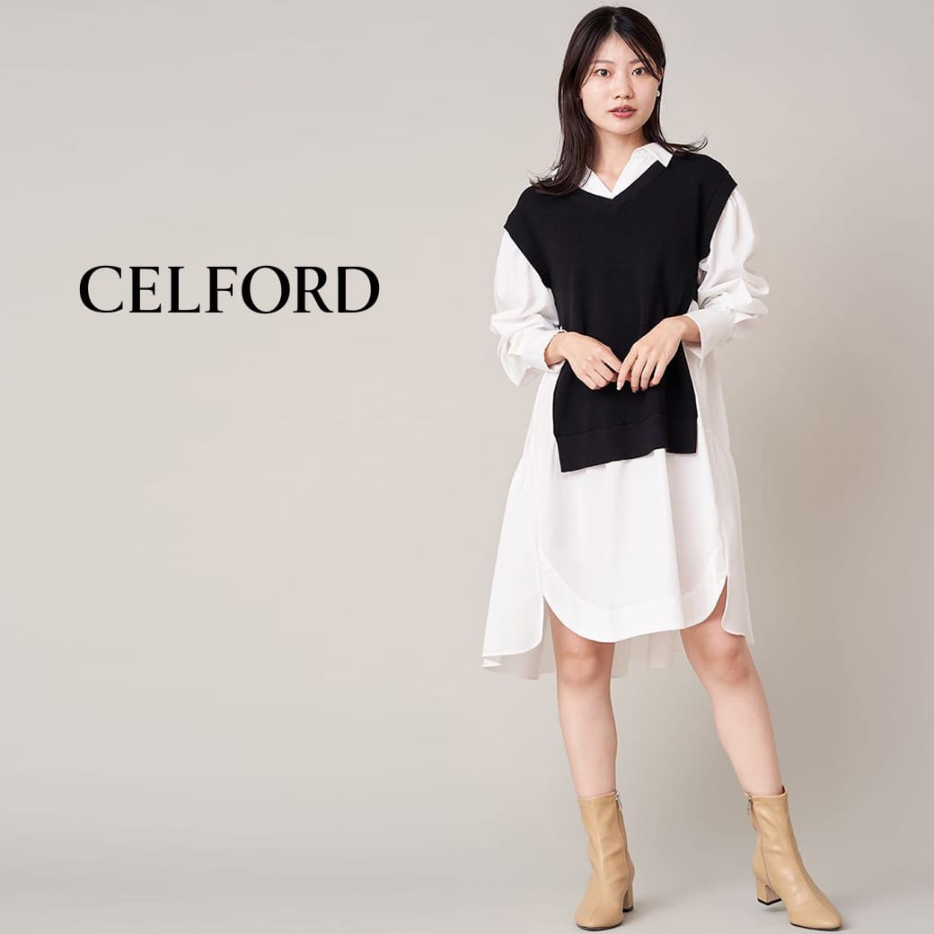 CELFORD セルフォード ベストドッキングシャツワンピース cwno241111 レディース ひざ丈 ミニ丈 ドロップショルダー デート デイリー 春コーデ 2024春 セレクトショップムー【P10】