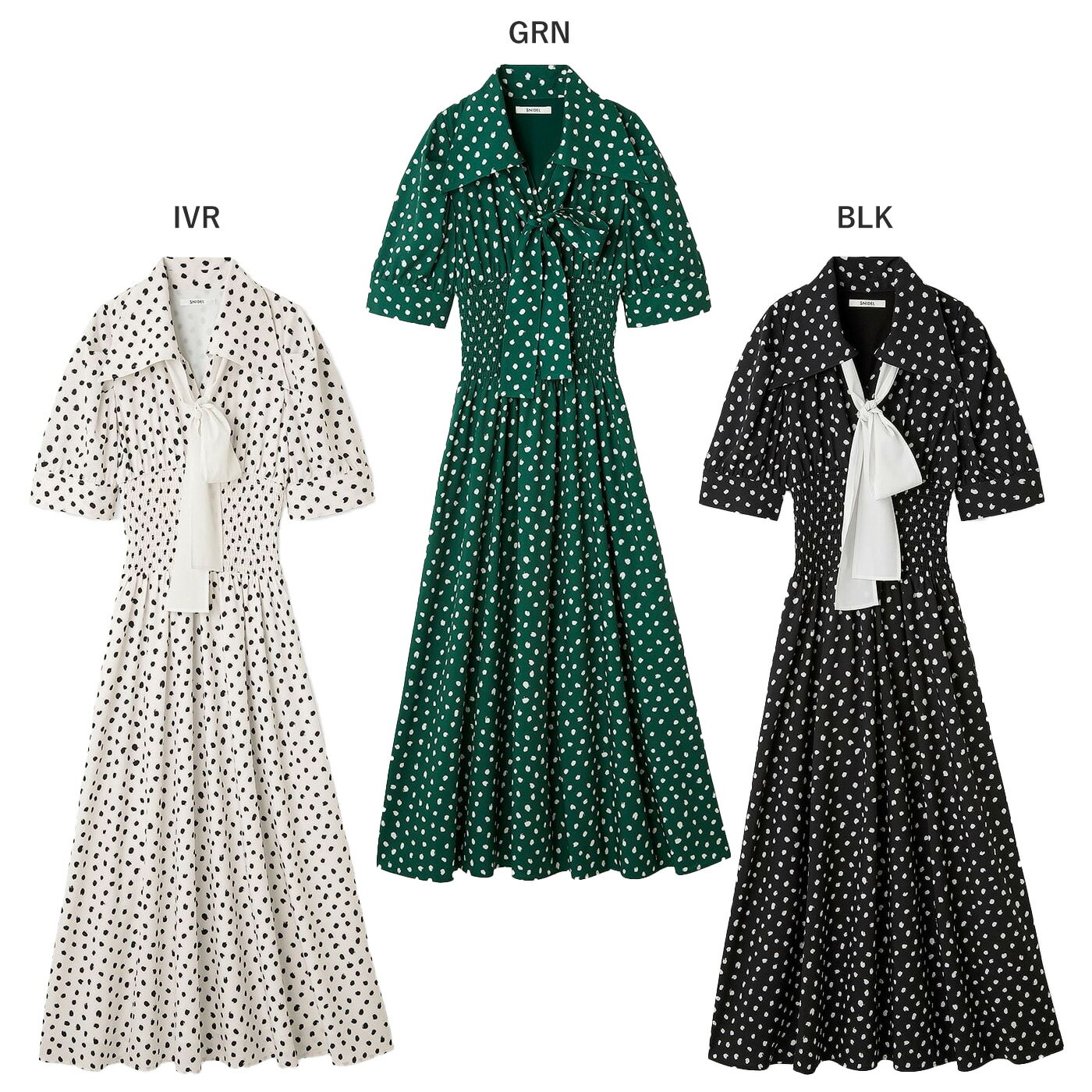 SALE40%OFF スナイデル SNIDEL ドットボウタイシャツワンピース swfo254173 レディース ドレス ロングワンピース 水玉柄 Aライン 半袖 セレクトショップムー