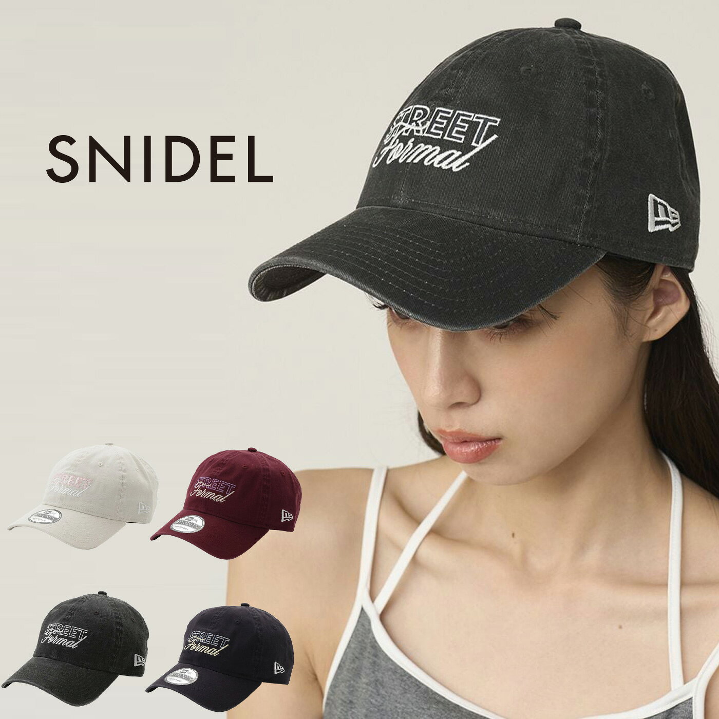 (15日限定ポイント最大10倍)スナイデル SNIDEL NEW ERA ダブルロゴキャップ swgh261611 レディース 帽子 CAP ニューエラ コラボ ヴィンテージ感 2026春【P10】
