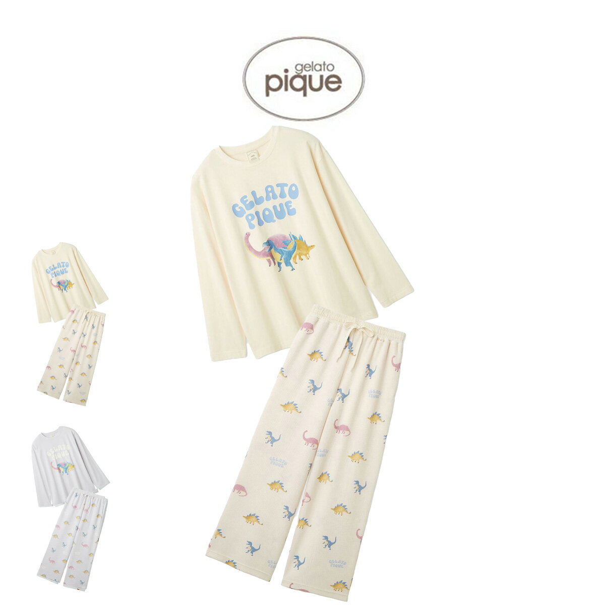 (25日限定ポイント最大10倍)ジェラートピケ gelato pique ダイナソーワンポイントロンT &ダイナソー柄ワッフルロングパンツ p...