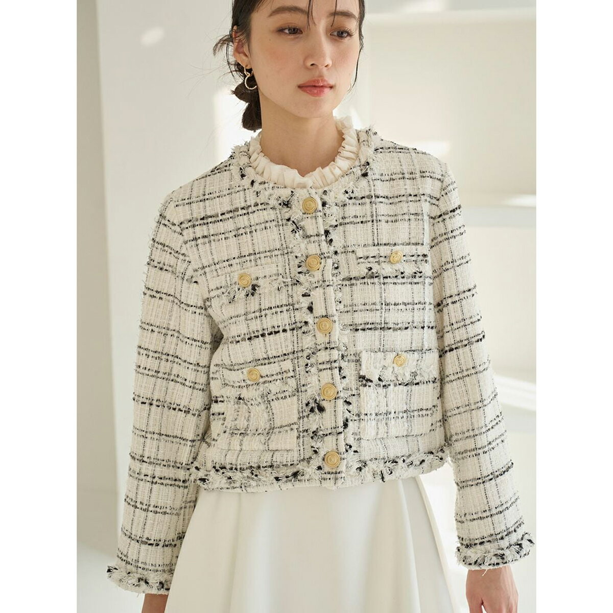 (予約) スナイデル SNIDEL デタッチャブルフリルカラーツイードジャケット swfj261071 (2月下旬以降入荷) レディース アウター コンパクト カーディガン 羽織 襟付き 2026春 セレクトショップムー