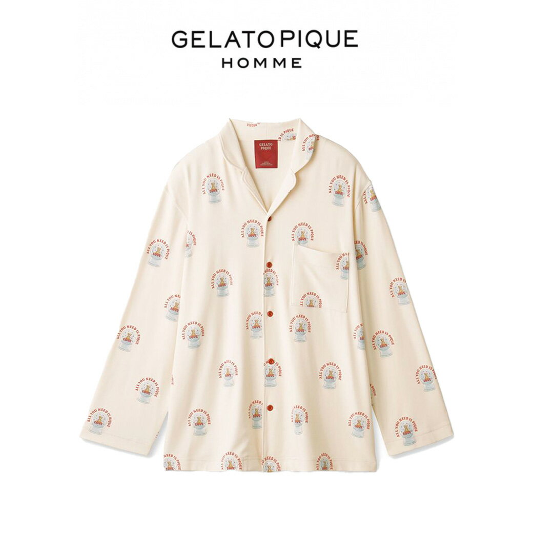 SALE40%OFF GELATO PIQUE HOMME ジェラートピケ オム HOLIDAY スノードームベア柄シャツ pmct235226 ホリデー メンズ ジェラピケ トップス クリスマス 部屋着 ルームウェア パジャマ ペアコーデ ギフト プレゼント セレクトショップムー