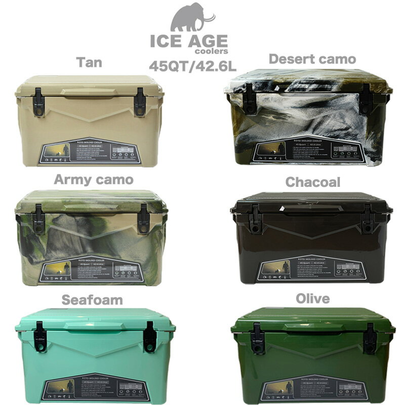 ICE AGE cooler (アイスエイジ) クーラーボックス 45QT 42.6L ILC045 2-3人向け BOX 充実オプション 仕切り板兼用まな板 ドリンクホルダー ワイヤーバスケット付属 栓抜き付き キャンプ 釣り 車中泊 セレクトショップムー 1