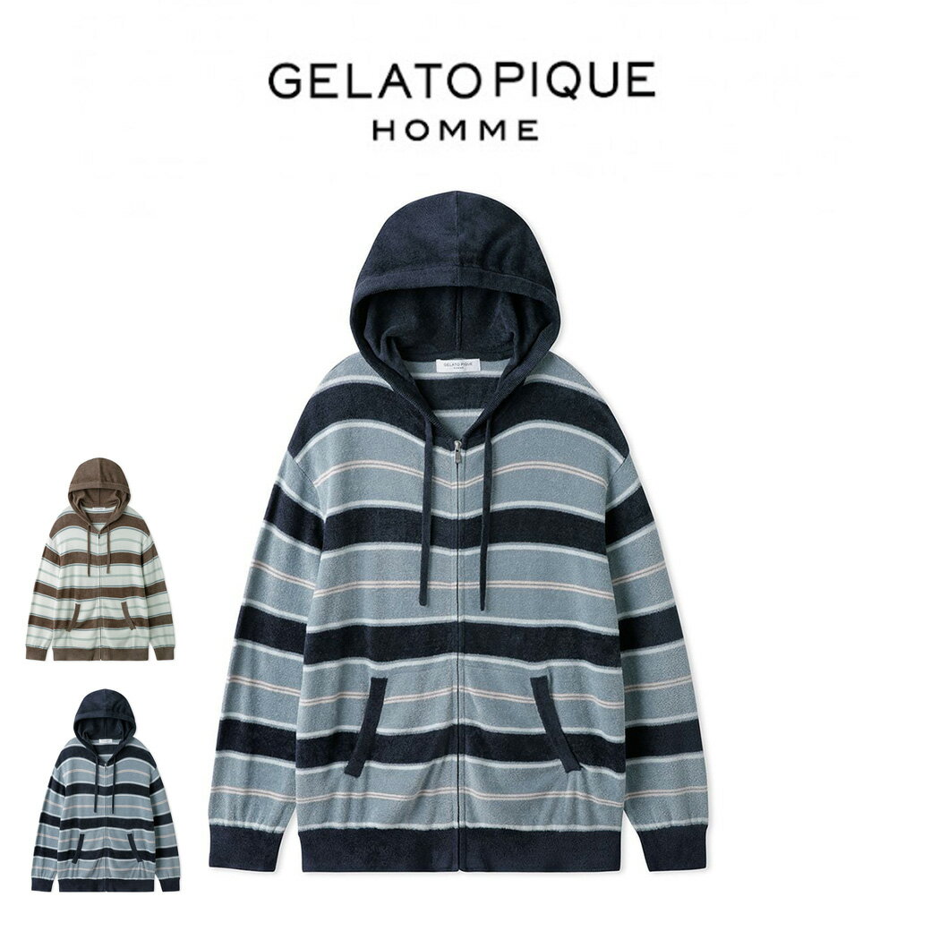 楽天セレクトショップ　ムーGELATO PIQUE HOMME ジェラートピケ オム スムライトマルチボーダーパーカー pmnt242936 メンズ トップス 部屋着 ルームウェア パジャマ なめらか 軽量 羽織 薄手 ライトアウター ギフト プレゼントにおすすめ 2024夏 セレクトショップムー