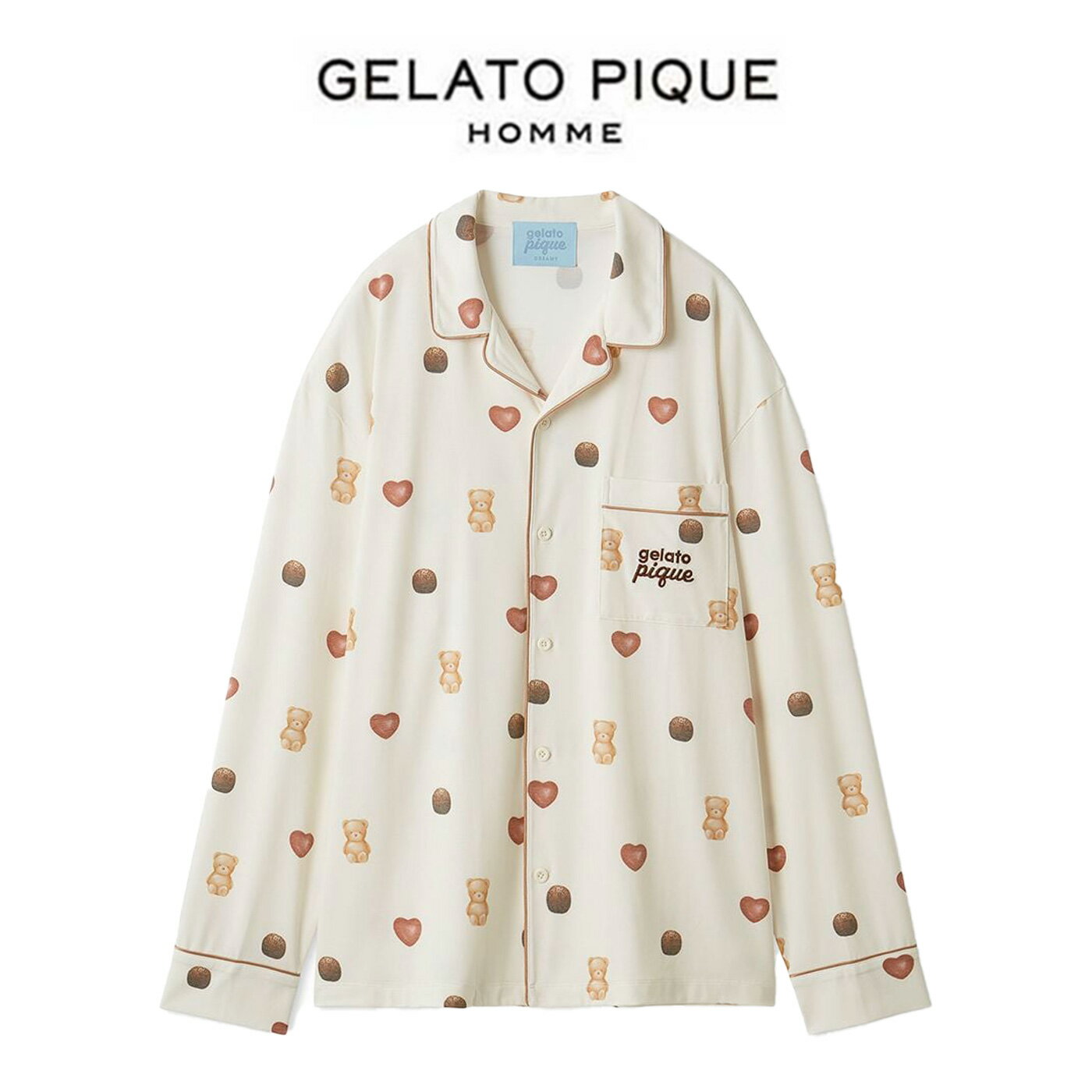 (13日ポイント最大10倍)ジェラートピケ オム GELATO PIQUE HOMME Valentine 総柄シャツ pmct261344 バレンタイン メンズ ルームウェア 部屋着 パジャマ チョコレート 2026春 ギフト プレゼントにおすすめ セレクトショップムー
