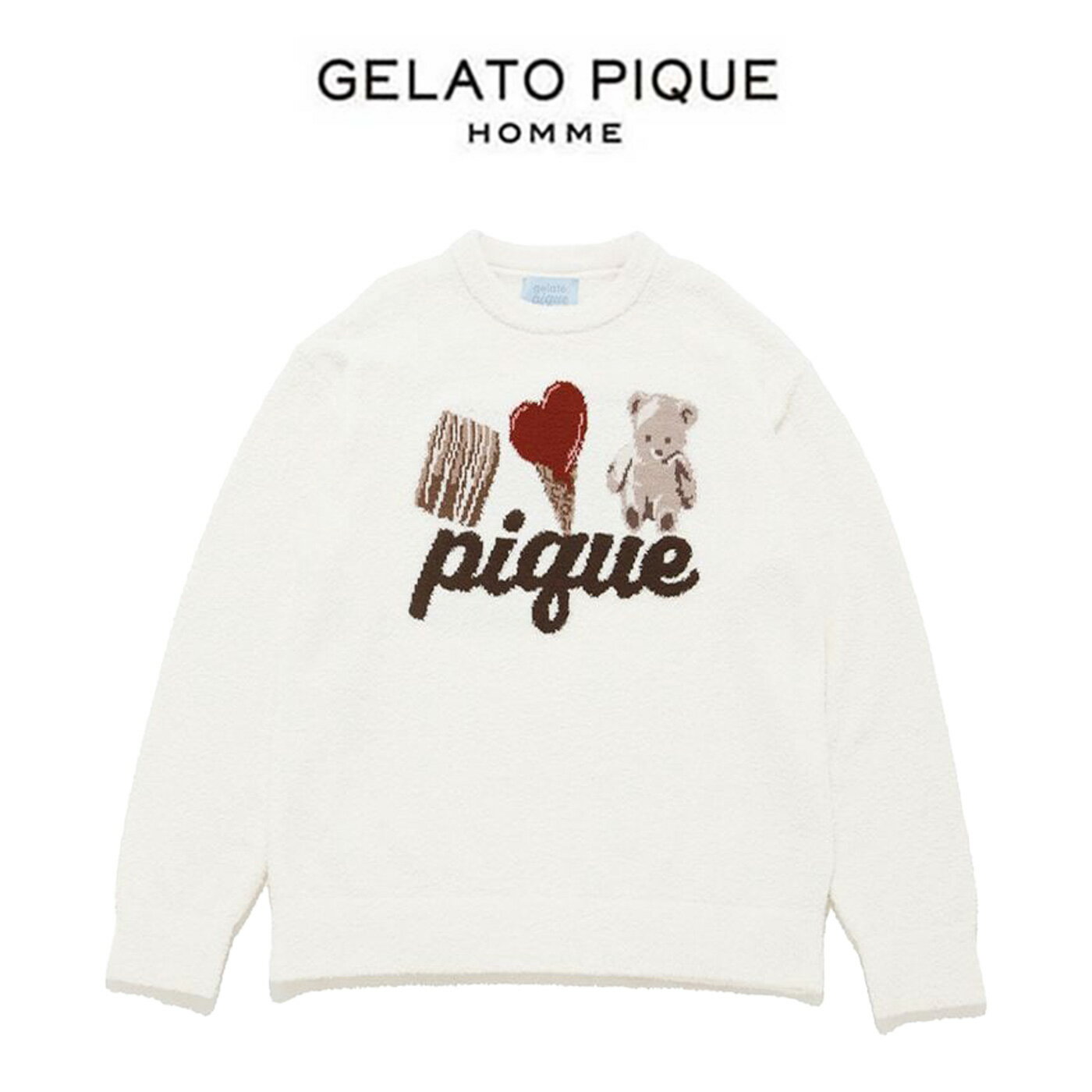 (13日ポイント最大10倍)ジェラートピケ オム GELATO PIQUE HOMME Valentine ワンポイントジャガードプルオーバー pmnt261043 バレンタイン メンズ ルームウェア ベア アイス 部屋着 パジャマ 2026春 ギフト プレゼントにおすすめ セレクトショップムー