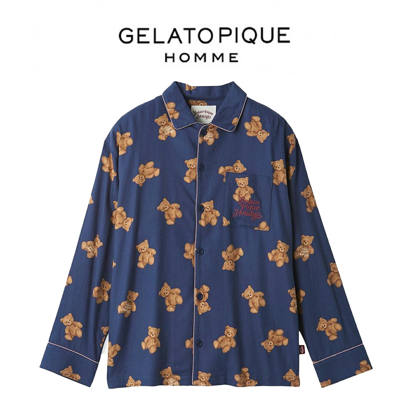 ジェラートピケ オム GELATO PIQUE HOMME HOLIDAY ベア柄ネルシャツ pmft255337 ジェラピケ メンズ パジャマ クリスマス ルームウェア 部屋着 2025冬 ギフト プレゼントにおすすめ セレクトショップムー