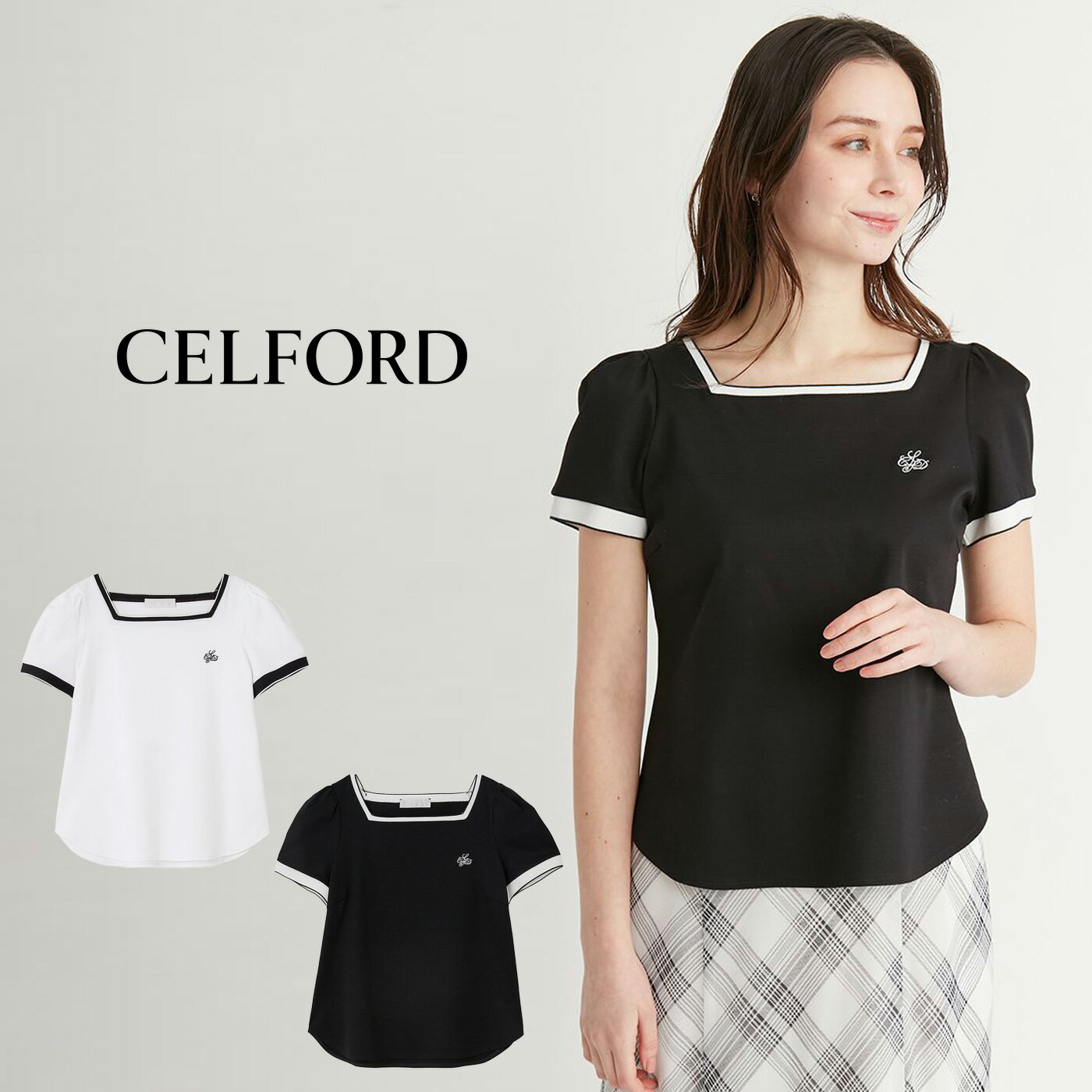 セルフォード CELFORD カリグラフィ刺繍Tシャツ cwct254026 レディース スクエアネック トップス ワンポイント フェミニン 2025夏 セレクトショップムー【P10】のサムネイル