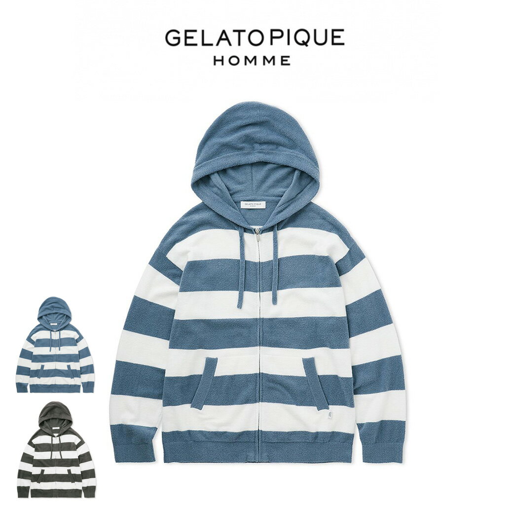 GELATO PIQUE HOMME ジェラートピケ オム スムーズィーライト2ボーダーパーカー pmnt241910 メンズ トップス 部屋着 ルームウェア パジャマ シンプル 快適 羽織 薄手 新生活 ギフト プレゼントにおすすめ 2024春 セレクトショップムー【S10】